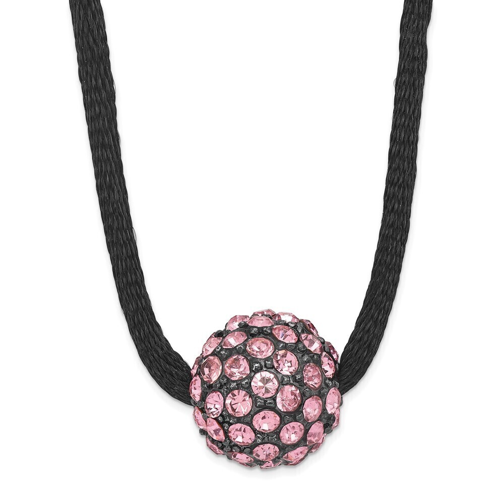 1928 Pink Glass Stones Fireball Adjustable 16" Satin Cord Necklace w 3" ext